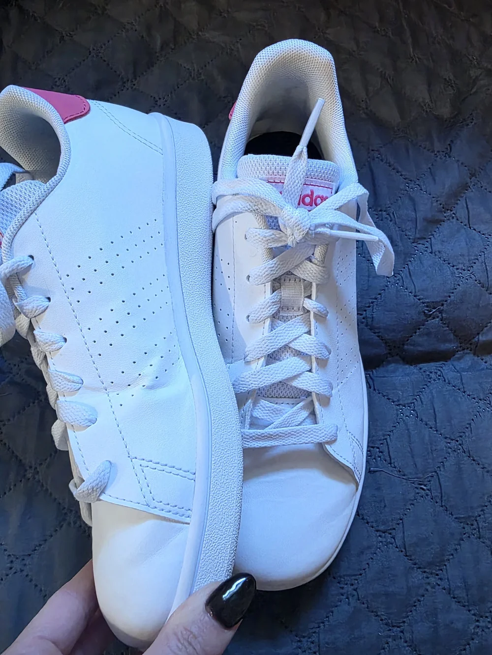 Adidas White Leather Sneakers with Pink Logo 4.5Y
